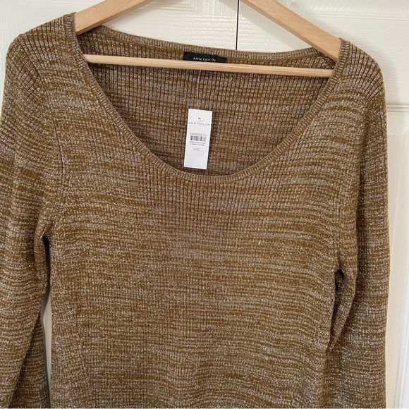 Ann Taylor NWT Metallic Sparkle Scoop Neck Stretch Bodycon Ribbed Sweater XXL - Picture 4 of 13